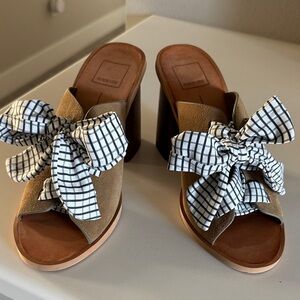Dolce Vita Brown Mules with Checkered Bow
